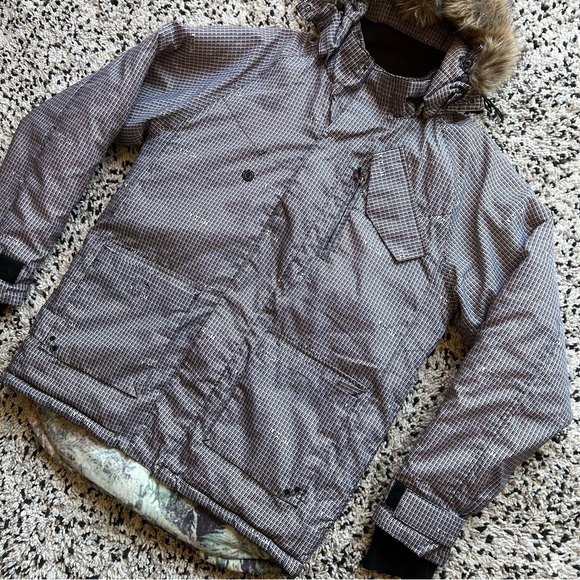 Element Snowboard Jacket Text Logo All Over Print Black White Men’s Medium - Picture 2 of 16